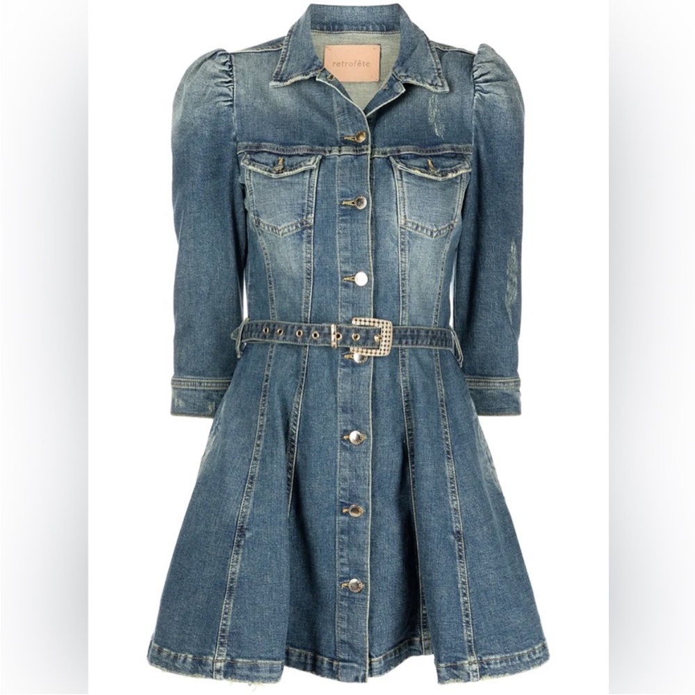 Retrofete Denim Button-Up Dress with Belt
